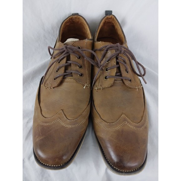 Steve Madden Jahonis Brown Distressed Leather Wingtip Derby Oxford Men Size 12 B - Picture 2 of 9